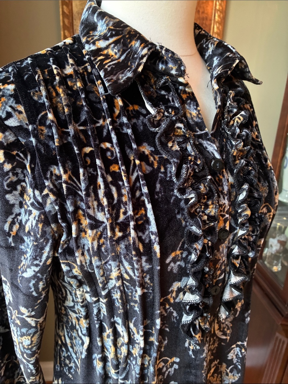 Reborn Black and Gold Patterned Long Sleeve Tunic Dress Size Small - Picture 3 of 7